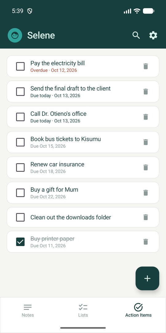 Action items sorted by what is overdue or due today